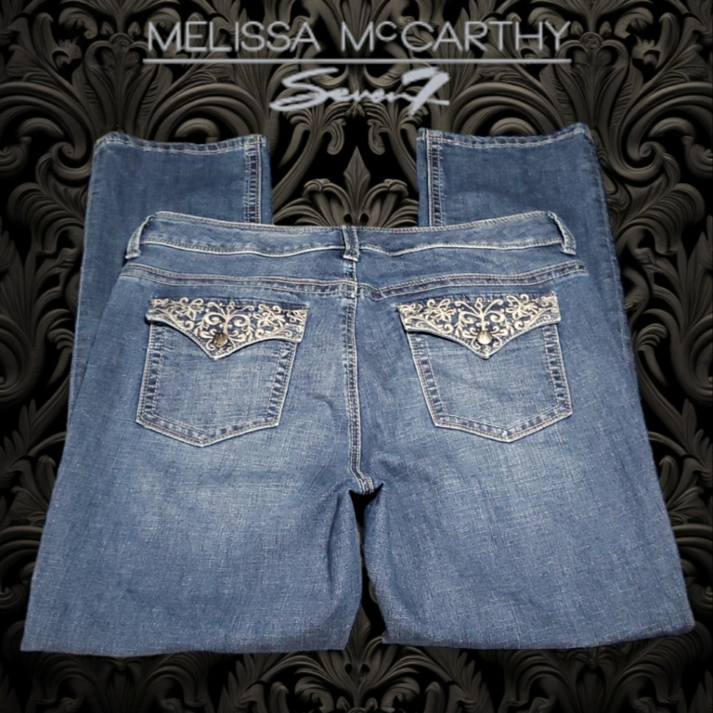 Melissa McCarthy Seven7 Slim Boot Jeans Embellished Pockets 18W